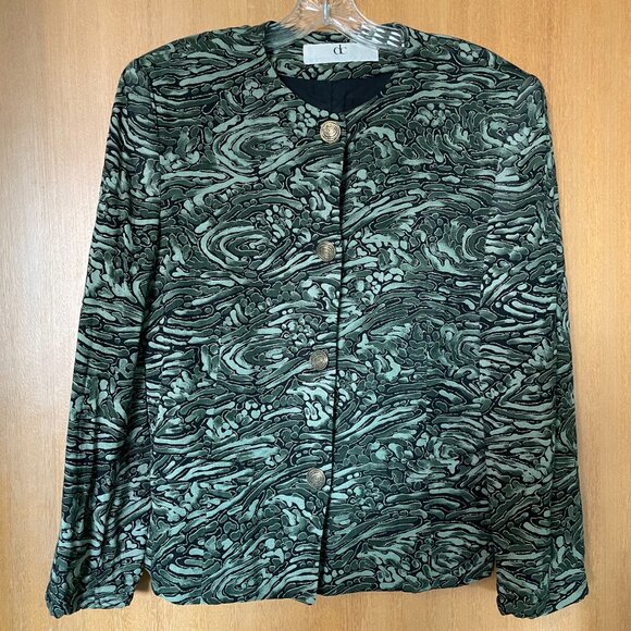 Devonshire Cream Green Swirl Golden Sparkle Pattern Blazer and Skirt AS-IS - Picture 2 of 14